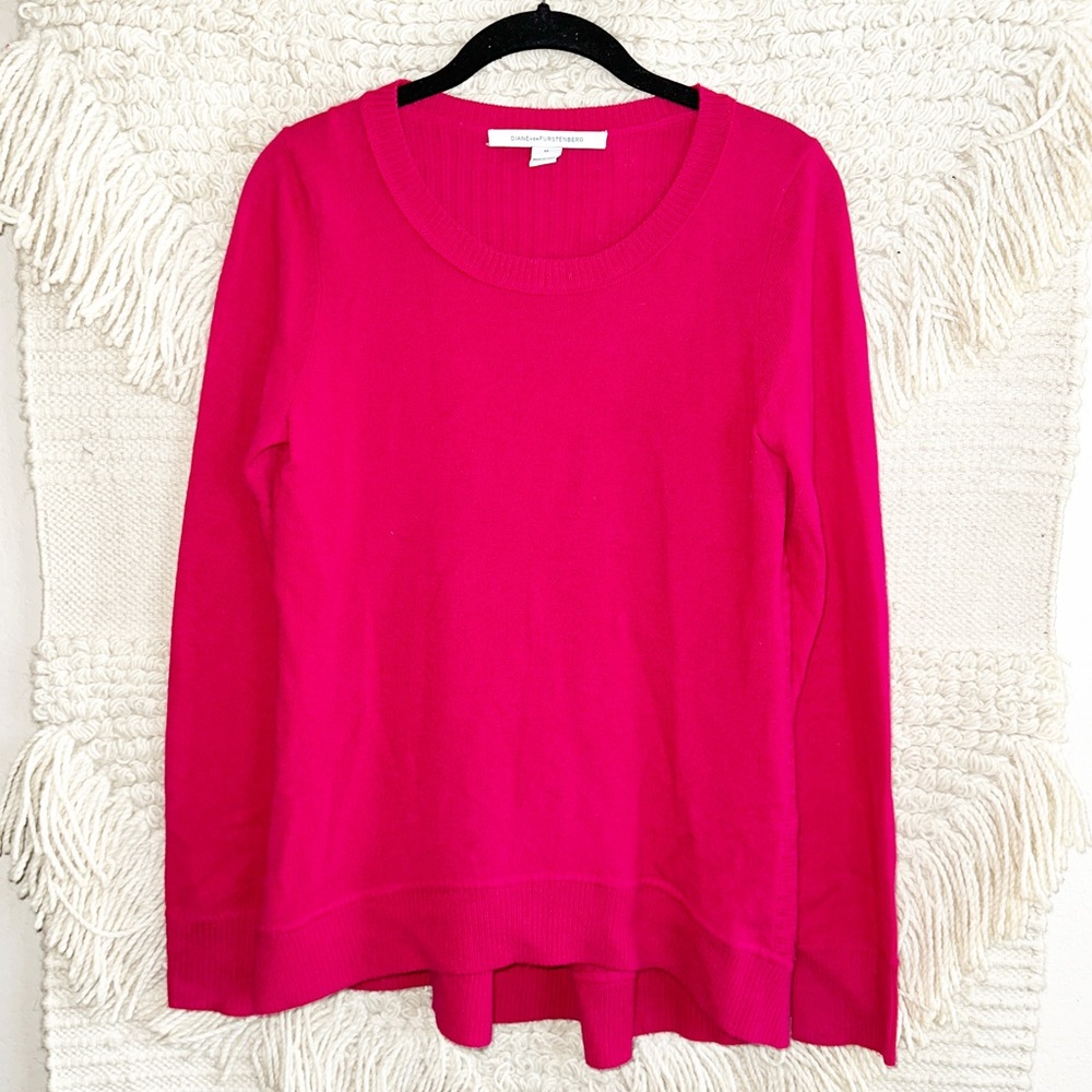 DIANE VON FURSTENBERG hot pink 100% cashmere Kingston sweater M